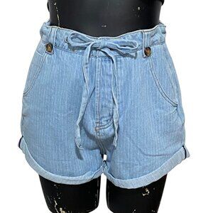 Easel Striped Paper Bag Cuffed Denim Jean Shorts Size Small